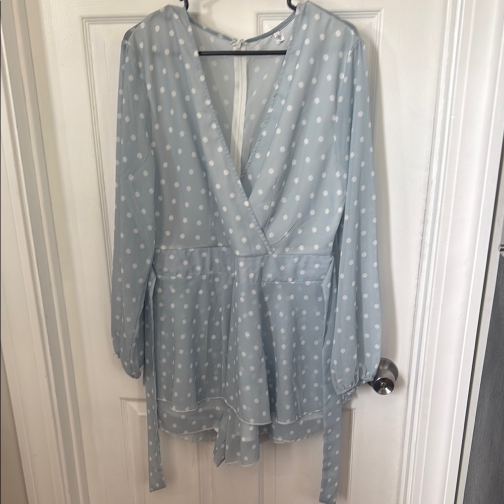Light Blue Polka Dot Wrap Dress